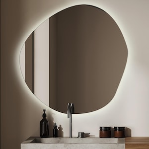 Miroir asymétrique avec LED I 3 options d'éclairage I Miroir de salle de bain, éclairage LED, miroir suspendu, miroir décoratif, fait main, miroir de maquillage Cool