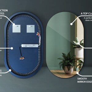 Miroir ovale avec LED I 3 options d'éclairage I Design moderne, miroir fait main, lumière LED, miroir suspendu, décoration murale, miroir de salle de bain image 7
