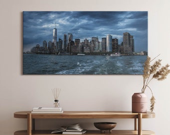 Panorama of New York City Canvas, Picture Wall Hanging, Blue Wall Art, Travel Canvas Painting