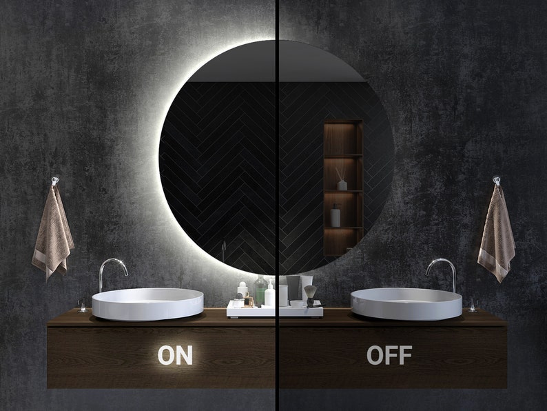 Asymmetrical Mirror with LED I 3 light options I Bathroom Mirror, LED Light, Hanging Mirror, Decorative Mirror, Handmade, Makeup Mirror zdjęcie 9