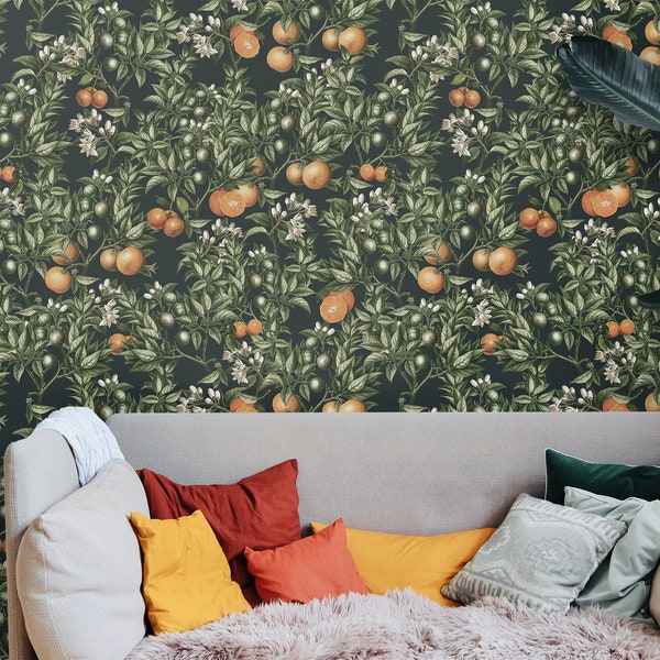 Green Floral Wallpaper Etsy