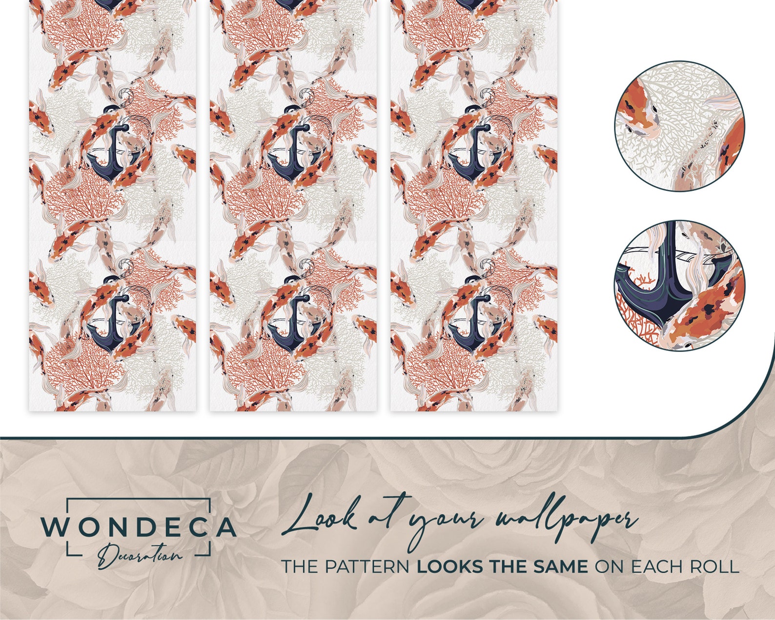 Koi Fish Wallpaper Removable Wallpaper Orange Wallpaper Etsy