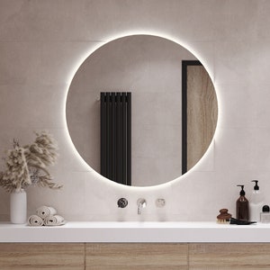 Miroir rond avec LED I 3 options d'éclairage I Miroir de maquillage, éclairage LED, miroir de salle de bain, miroir asymétrique, design moderne, fait main image 6