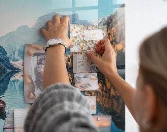 Organiseur mural Bateaux sur le lac, tableau de tâches ménagères magnétique, tableau mémo multicolore, motif paysage