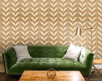 Floral Wallpaper, Removable Wallpaper, Yellow Wallpaper, Orange Wallpaper, Geometric Wallpaper, Art Deco Wallpaper, Boho Decor