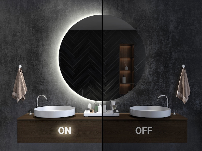 Half Mirror with LED I 3 light options I Asymmetrical Mirror, Decorative Mirror, LED Light, Handmade, Makeup Mirror, Bathroom Mirror zdjęcie 9