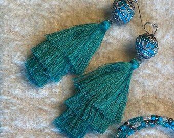 Turquoise tassel earrings