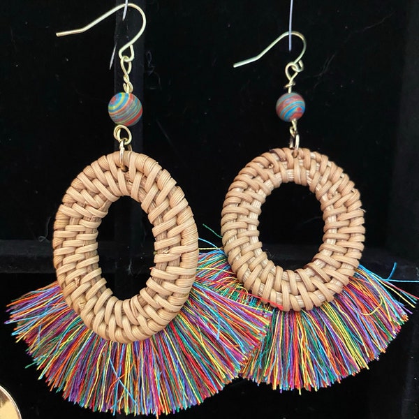 Multi-color tassel & fringe earrings