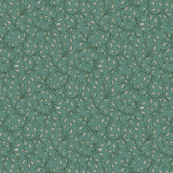 Leaves on Green, Honey Bee Metallic Collection by Lewis & Irene, Fabric by the Yard, LEIA651-3