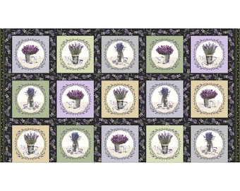 Running Blocks on Black, Lavender Sachet for Maywood Studios, MASD10040, Fabric by the Yard, Quilt Panel