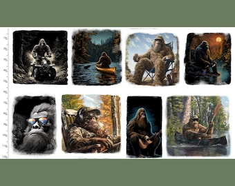 Gone Squatchin' Squares, 11.5" Panel, Fabric by the Yard, Legendary Loner Collection, 3 Wishes, Sasquatch, Bigfoot, 3W23813-WHT