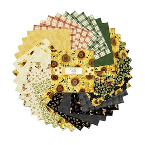 Sunflower Splendor 10&quot; Precut Fabric Squares, Layer Cake by Wilmington Prints, Gold Finch and Sunflowers