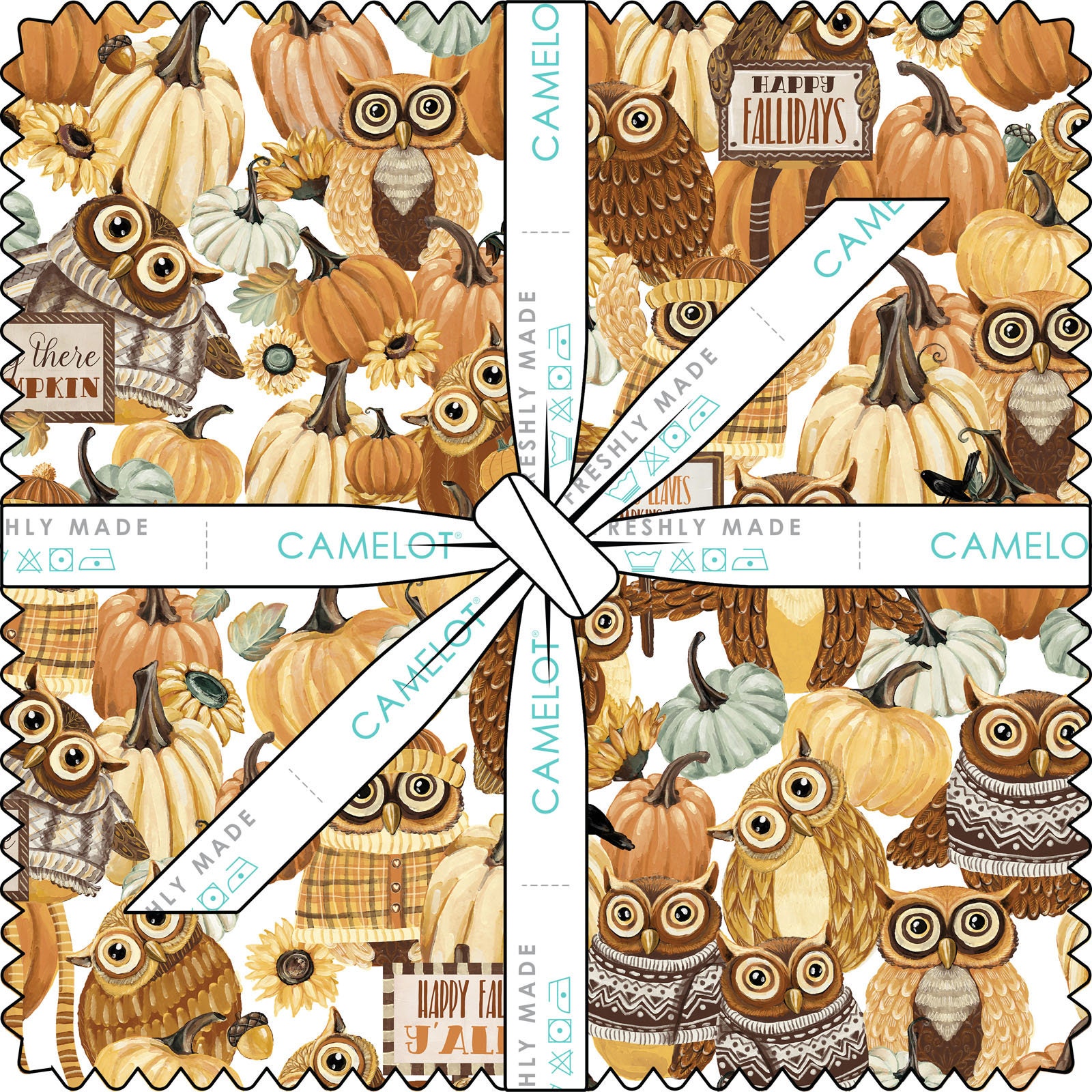 Happy Fallidays 10" Squares Layer Cake by Camelot Fabric, Owls and Pumpkins
