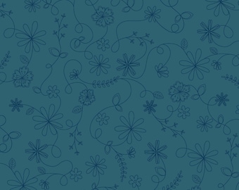 Swirl Floral in Blue Fabric by the Yard, Vintage Flora, Kimberbell Maywood Studios