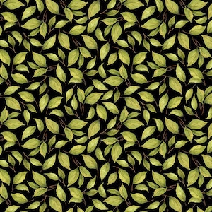 Leaf Toss in Black, Packed Leaves, Wilmington Prints, Fabric by the Yard