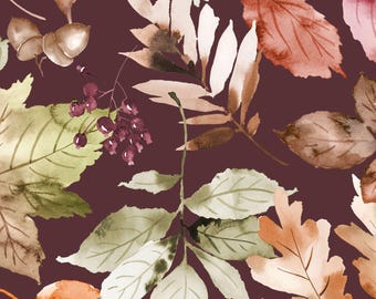 Forest Floor on Maroon, Rustle, Leaves, Berries, Acorns,  Maywood Studio, MAS10810-M