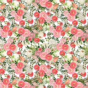 Cottage Floral Fabric by the Yard, White Cottage Farm, 3 Wishes