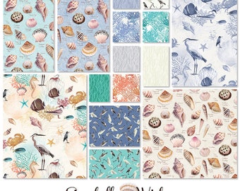 Seashell Wishes 10" Squares, Precut Fabric Squares, Clothworks, CLTTSQ0364-8