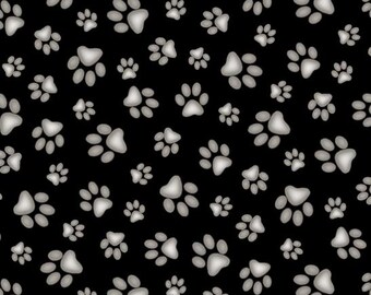 Paw Print, Adorable Pets, Fabric by the Yard, Elizabeth's Studio, 181Black