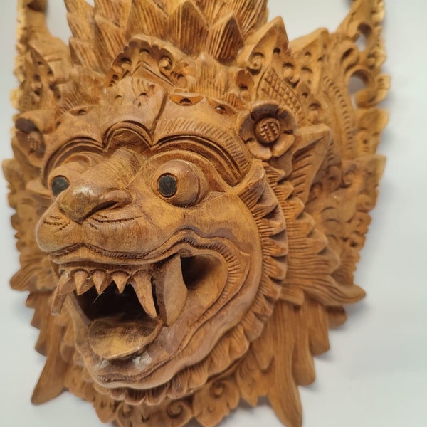 Balinese Barong Head Wood Sculpture Carving for Room Décor | Barong Mask Carving | Mask Sculpture | Unique Mask | Barong Carving