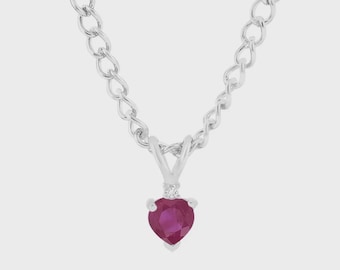 Heart Cut Ruby Stone Pendant, 925 Sterling Silver Necklace, July Birthstone jewelry For Wife Birthstone Gift  Gift For Her