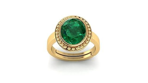 5,25 Ratti 4,75 carats émeraude naturelle Panna Panchdhatu bijoux réglables Rashi Ratan bague plaquée or à usage astrologique hommes et femmes