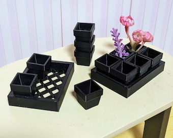 1:6 Scale Garden Pots & Tray | 3D Printed Play Scale Miniature Garden Pots, Greenhouse Diorama