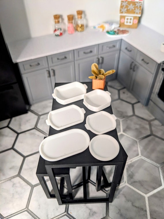 1:12 Mini Serving Dishes | Dollhouse Casserole Dish | Mini Serving Trays | Miniature Food Platter | 3D Printed | Mini Dish Set