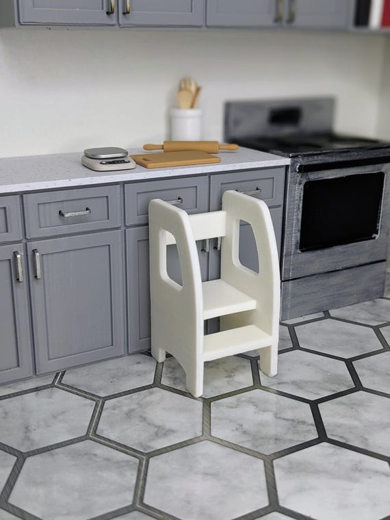 1:12 Toddler Tower | Dollhouse Kids Furniture| Miniature Kitchen Stool | Doll Toddler Chair |Dollhouse Kitchen |Miniature Kitchen Step Stool