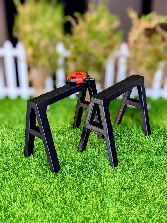 1:12 Sawhorses Pair | Mini Sawhorses | Dollhouse Furniture | Dollhouse Garage | Miniature Furniture | Mini Garage Tools | Diorama Work Shop