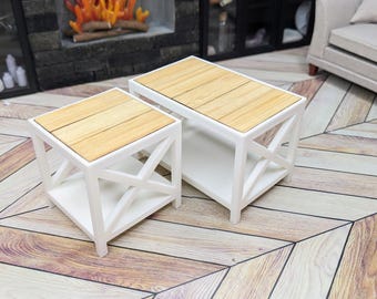 1:12 Bench and Side Tables | 3D Printed Dollhouse Miniature Furniture Set, Farmhouse Style