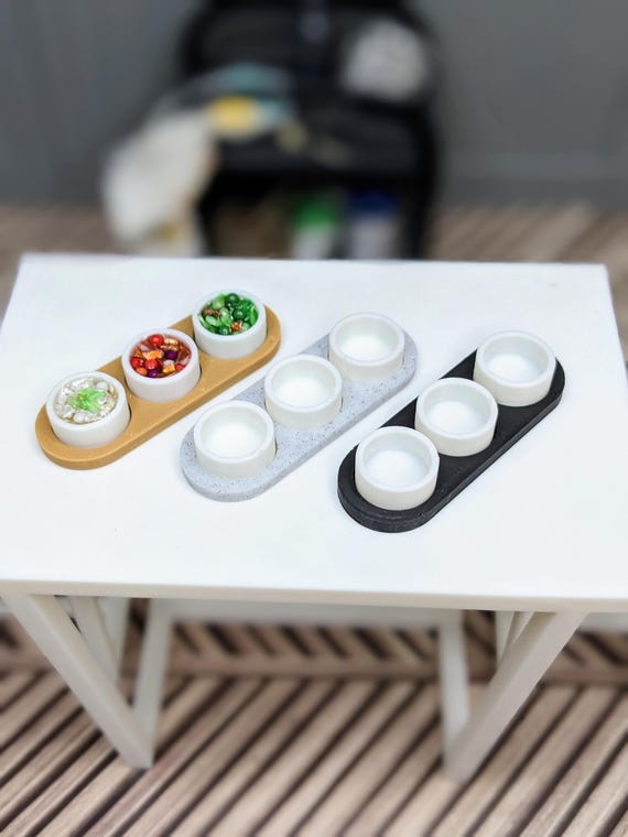1:12 Condiments Tray | Dollhouse Serving Tray | Mini Condiments Tray | Mini Sauce Dips |Mini Salsa Dish | Dollhouse Serving Dish | Doll Food