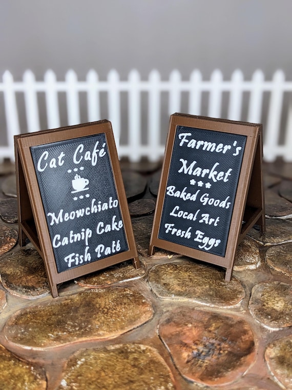 1:12 Sidewalk Sign | Mini Cafe Sign | Dollhouse Cafe Sidewalk Sign | Miniature Billboard | Dollhouse Farmers Market Sign | Dollhouse Sign