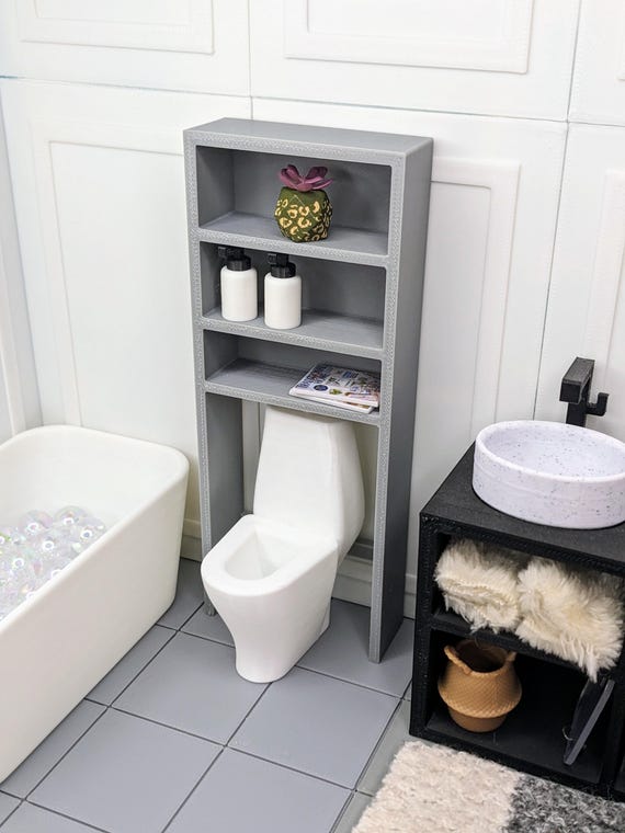 1:12 Over-Toilet Shelf | Dollhouse Bathroom Shelf | Miniature Toilet Shelf | Miniature Toilet Cabinet | Dollhouse Bathroom Furniture