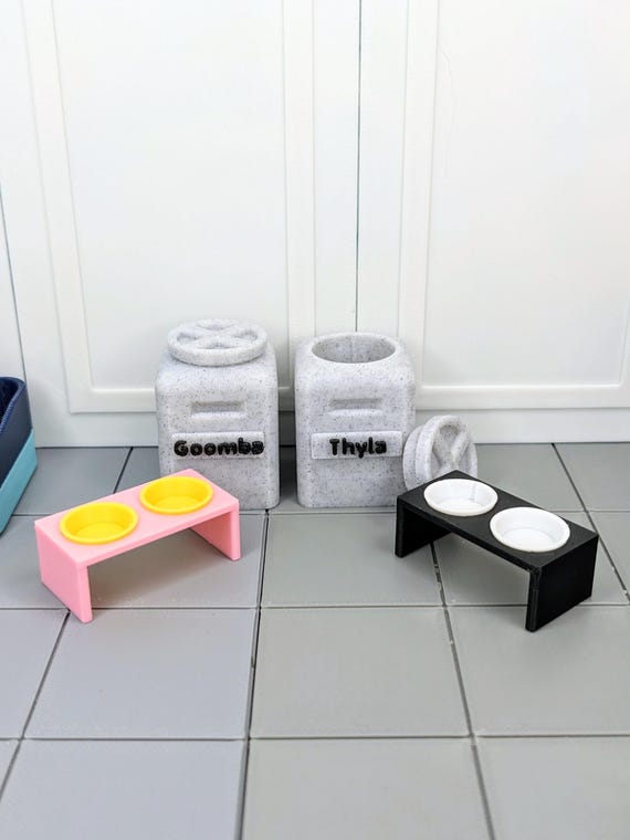 1:12 Pet Bowls | Dollhouse Pet Bowls | Dollhouse Pet Furniture | Miniature Dog Feed Set | Miniature Cat Food Station |Dollhouse Pet Supplies