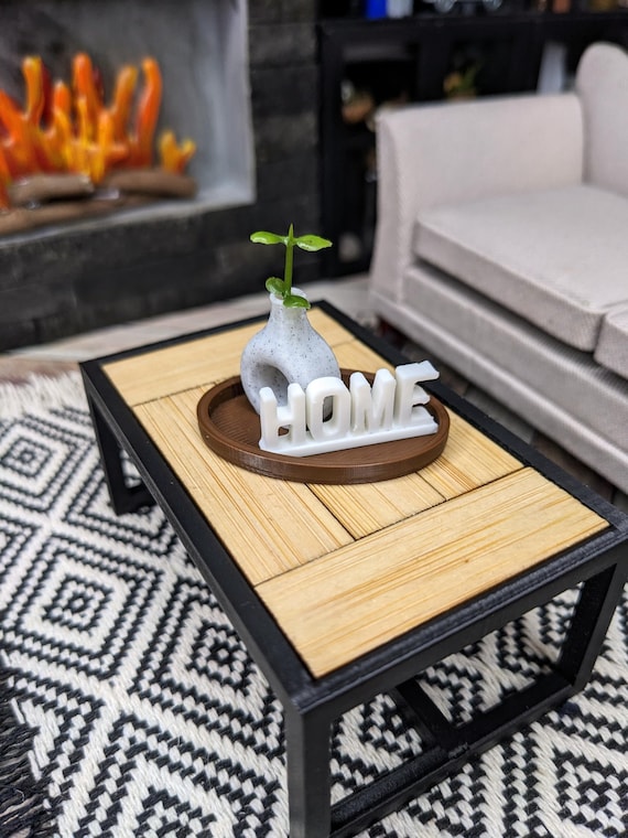 1:12 Decor Tray | Dollhouse Tray | Miniature Decor | Dollhouse Table Tray | Mini Diorama Supplies | Dollhouse Sign | Miniature Vase Set