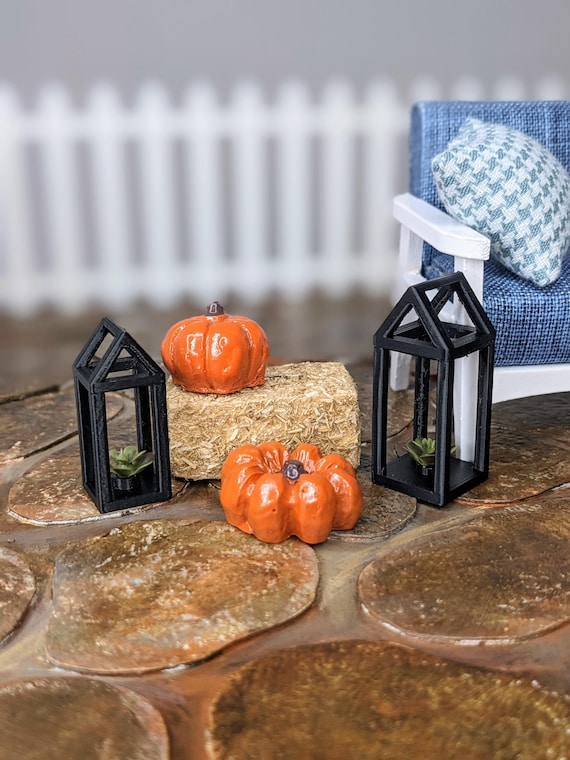 1:12 Fall Decor | Miniature Fall Decor | Mini Lanterns | Miniature Pumpkins |Dollhouse Fall Decorations |Mini Hay Bale | Miniature Halloween