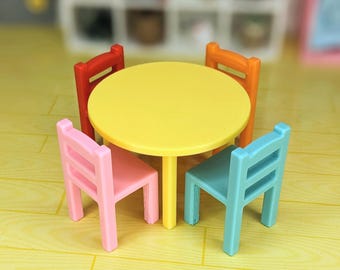 1:12 Kids Table Set | Miniature Kids Activity Table | Dollhouse Kids Playroom | Dollhouse High Chair | Kids Diorama Supplies