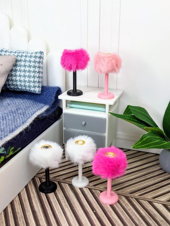 1:12 Fuzzy Lamp | Dollhouse Lamp | Miniature Table Lamp | Dollhouse Baby Nursery | Dollhouse Kids Room | Miniature Lighting |Mini Fuzzy Lamp