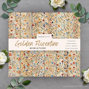 Florentiner Papier Digital | SOFORTIGER DOWNLOAD | Italienischer Florentiner | Seamless Paper Pack | Barock Muster | Set 7 | golden | FLOR01