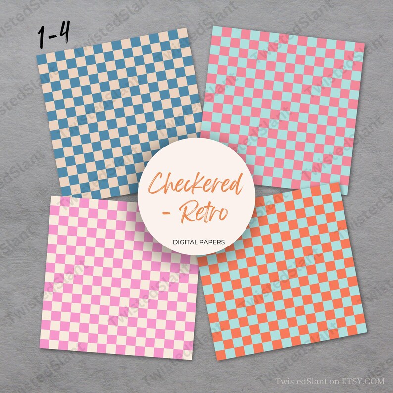 Retro Checkered Digital Paper | INSTANT DOWNLOAD | Checkered Background ...
