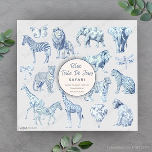 Toile Clipart / DESCARGA INSTANTE / Azul Toile De Jouy / Chinoiserie Clipart / Vintage Toile / Safari Animal Clipart / Azul / TDJ1