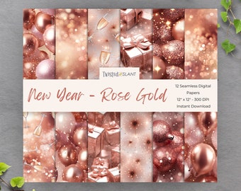 New Years Eve Seamless File | INSTANT DOWNLOAD | Glitter Backgrounds | New Year Digital Paper | Seamless Papers | Rose Gold | NY1