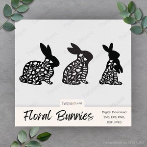 Floral Bunny svg | INSTANT DOWNLOAD | Rabbit Silhouette svg | Cute Bunny svg | Rabbit Clipart | Bunnies svg  | rabbit dxf | EAS1