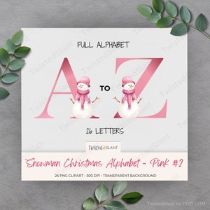 Christmas Alphabet Clipart | INSTANT DOWNLOAD | Cute Font | Snowman png | Christmas Fonts | Christmas Junk Journal | Pink Snowman (Set 2)