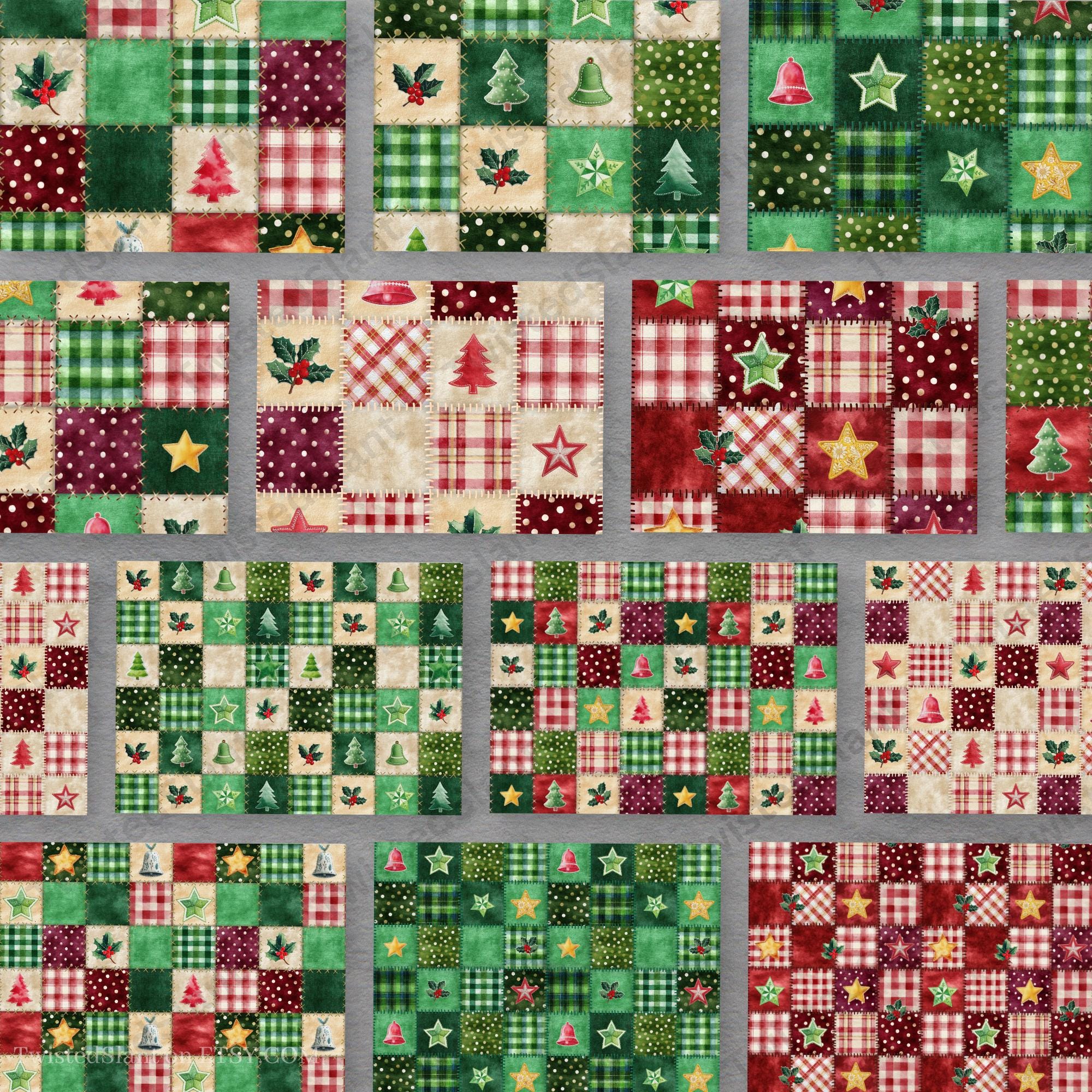 クリスマスパッチワークシームレスデジタルペーパー：パッチワーク