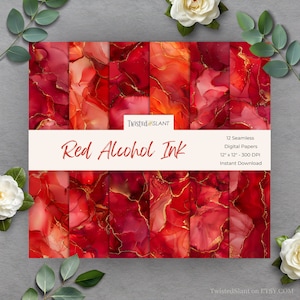 Alcohol Ink Digital Paper | INSTANT DOWNLOAD | Seamless Textures | Watercolor Digital Papers | Alcohol Ink Background | Red | ALC01