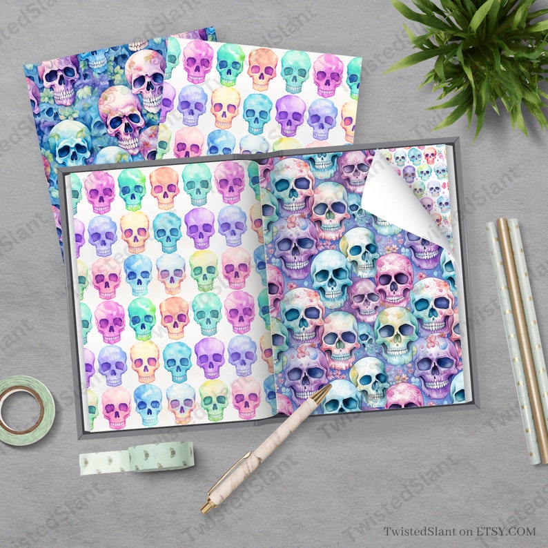 Pastel Skull Digital Paper Seamless Pattern| INSTANT DOWNLOAD ...