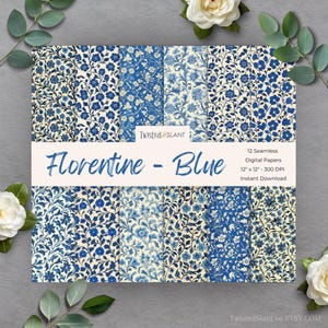 Florentiner Papier Digital | SOFORTIGER DOWNLOAD | Italienischer Florentiner | Seamless Paper Pack | Barock Muster | Set 5 | Blau | FLOR01