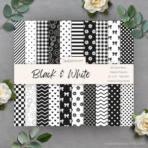 Schwarz-Weiß-Digitalpapier-Pack | SOFORTIGER DOWNLOAD | Nahtlos Geometrisch | Muster-Kollektion | Geometrisch | Schwarz und Weiß | GEOM01
